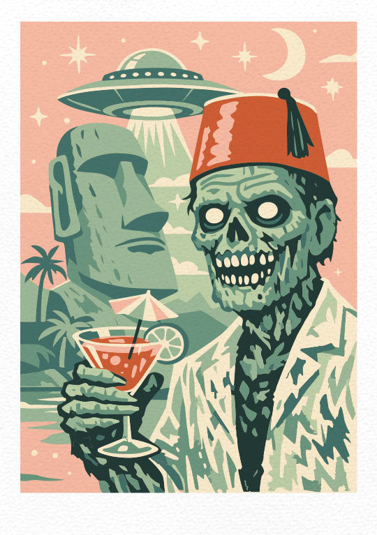 "It's Always 5 o'clock for Zombies" Limited, Signed, Hand Embossed Fine Art Print