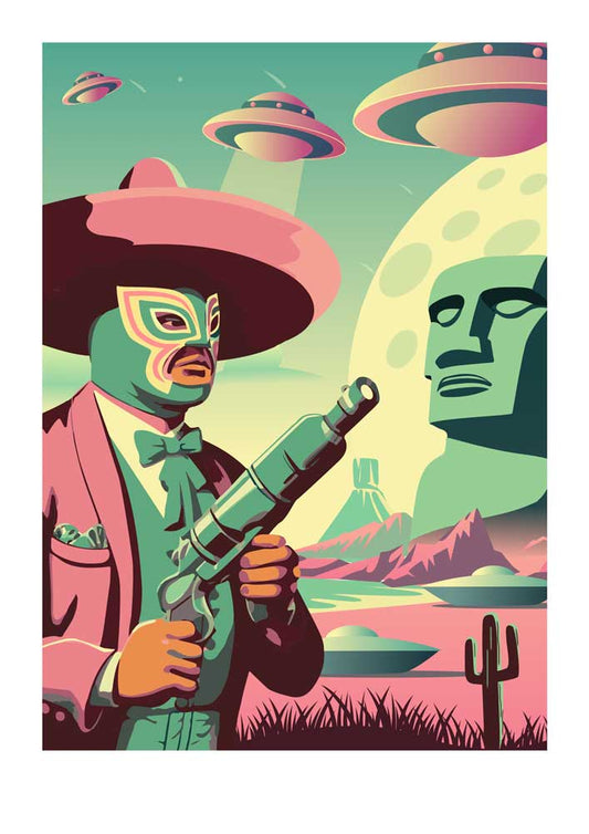 'el Chico Elegante Luchador de Urano' Limited, Signed, Hand Embossed Fine Art Print