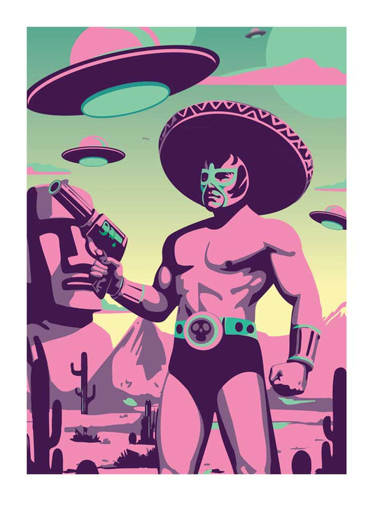 'Macho Libre and the Marvelous Moai' Limited, Signed, Hand Embossed Fine Art Print