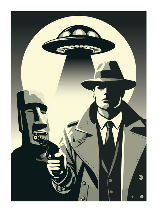 "Case of the Golden Moai" Limited, Signed, Hand Embossed Fine Art Print